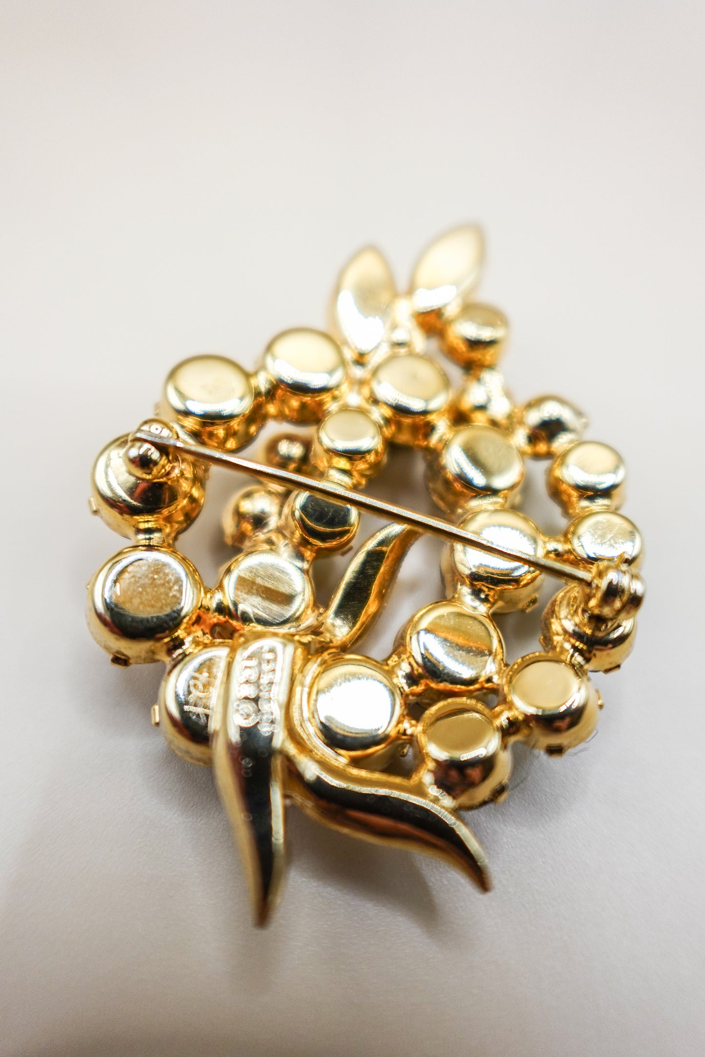 Vintage Gold-Tone Green and Clear Crystal Brooch