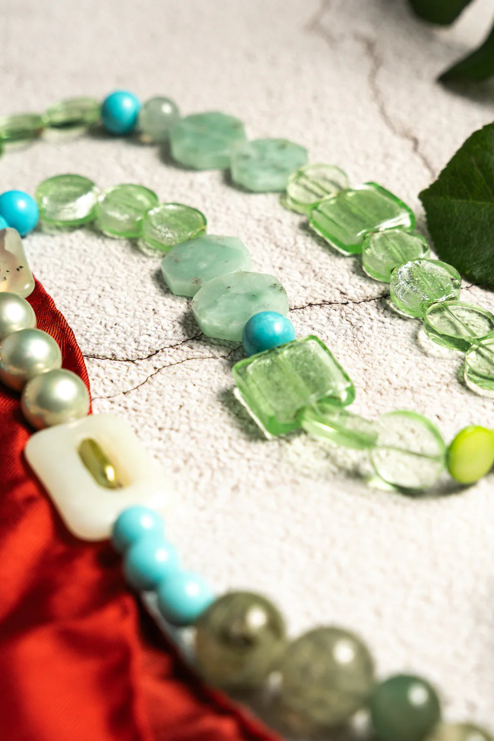 Vintage Prehnite and Sea Glass Bead Necklace