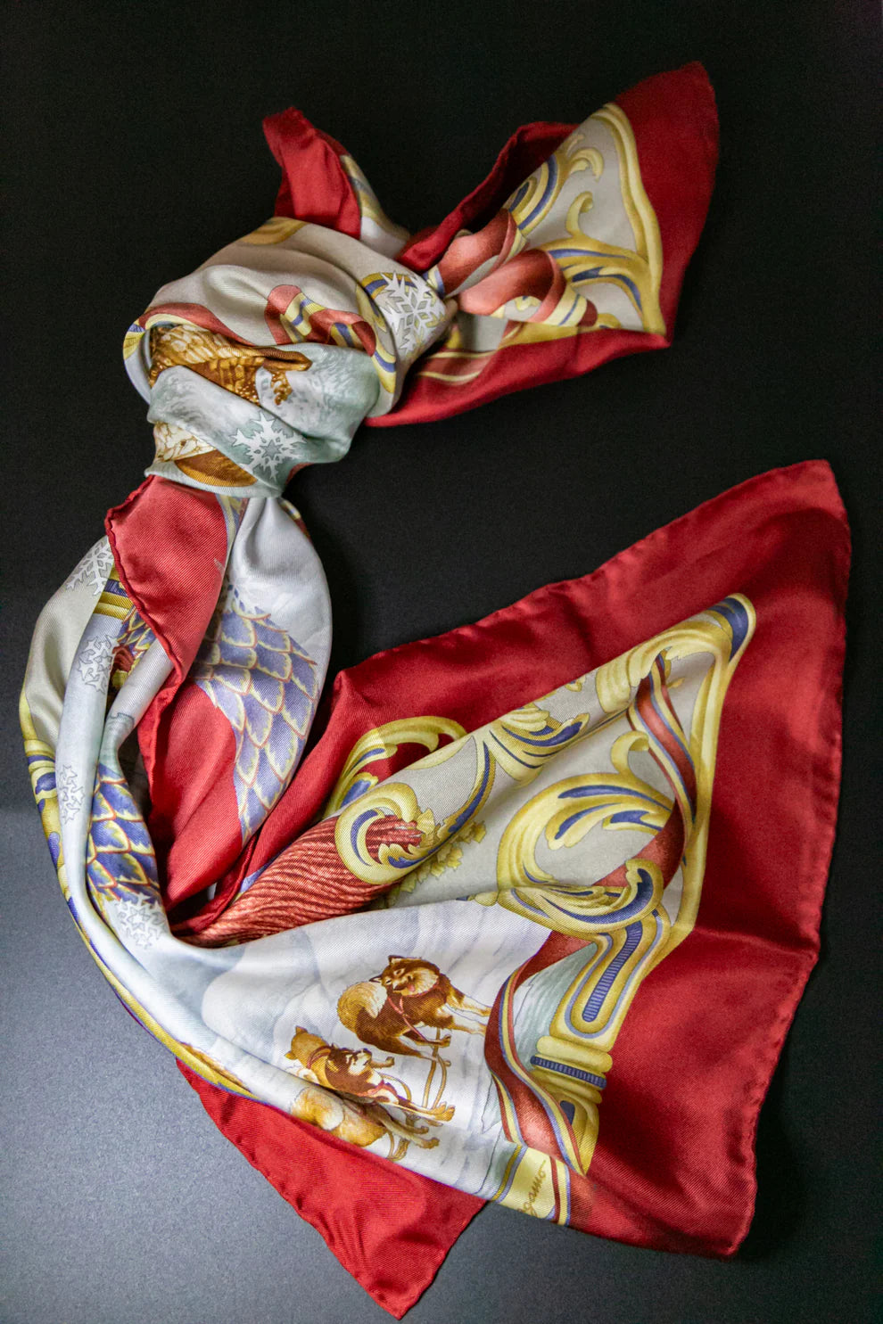 Vintage Salvatore Ferragamo Silk Scarf - Winter Scene, Square