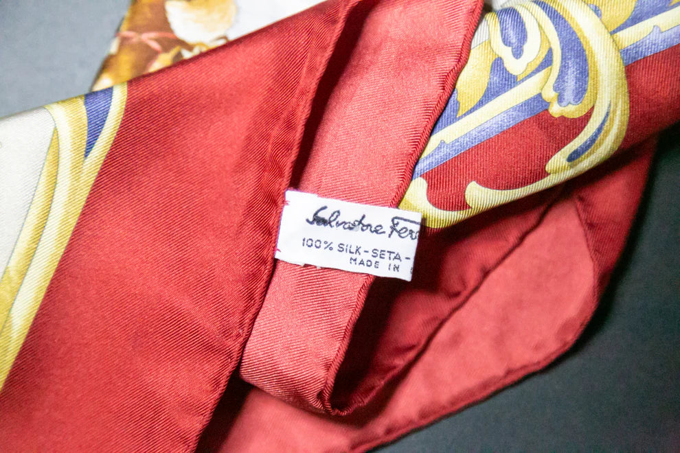 Vintage Salvatore Ferragamo Silk Scarf - Winter Scene, Square
