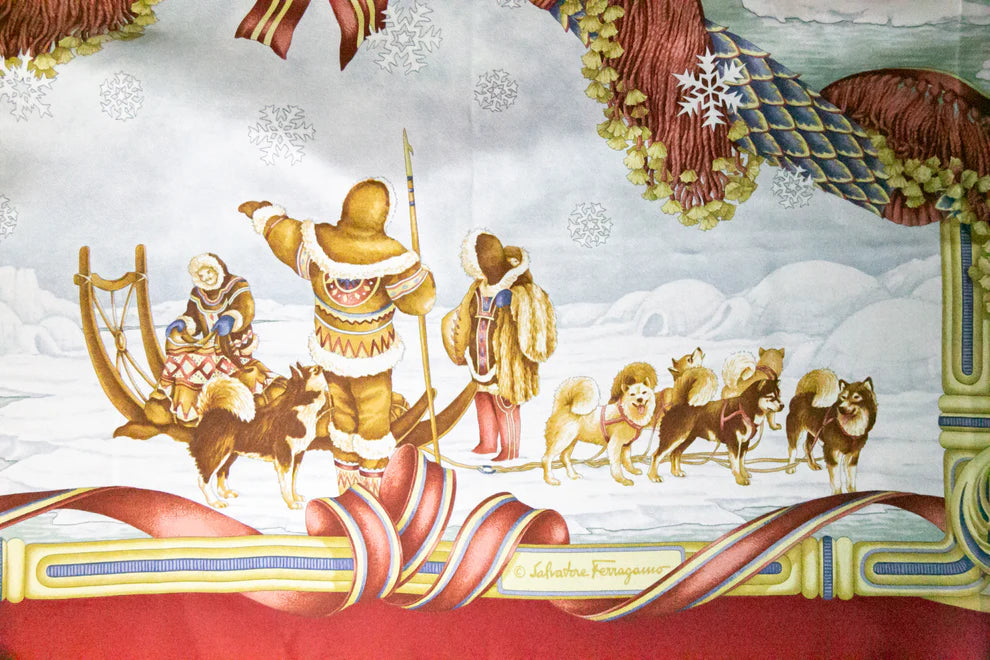 Vintage Salvatore Ferragamo Silk Scarf - Winter Scene, Square