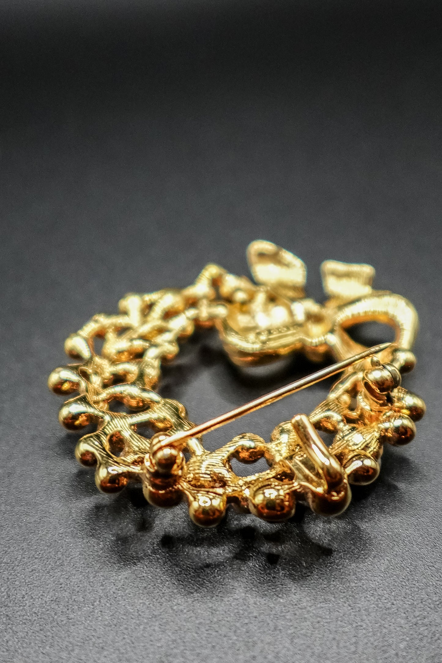 Vintage Trifari Gold-Tone Pearl and Crystal Wreath Brooch