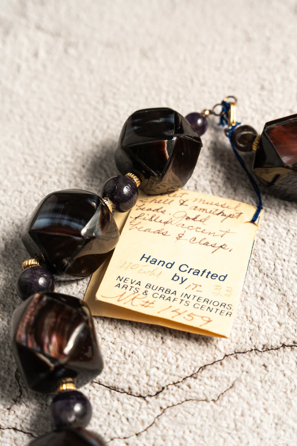 1980s Violet Mussel Shell Necklace - Handmade by Neva Burba