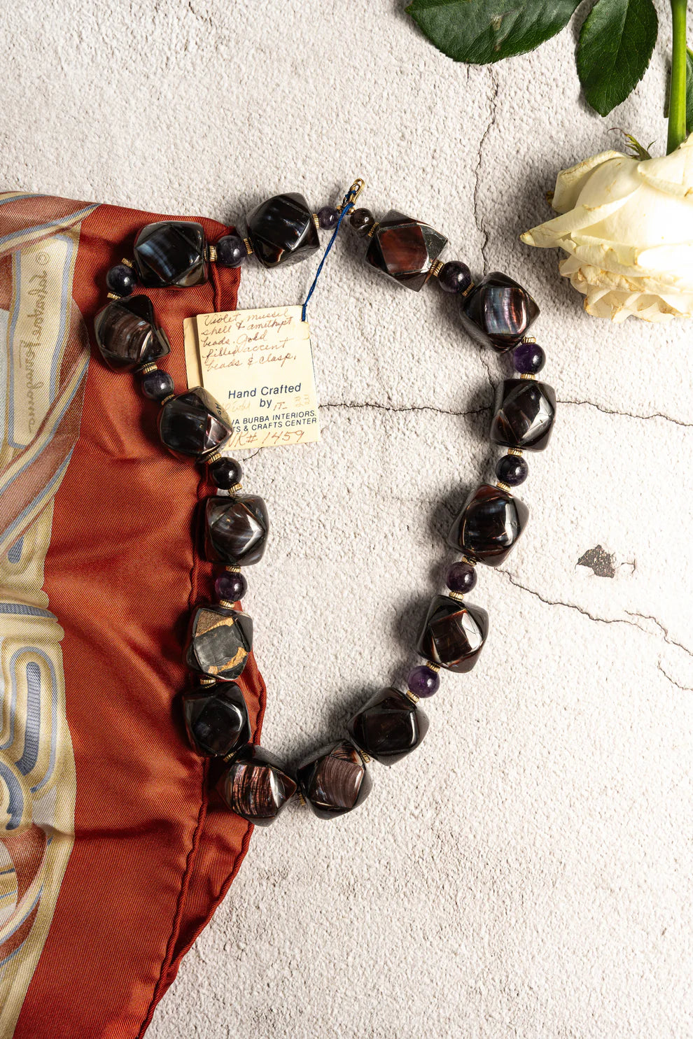 1980s Violet Mussel Shell Necklace - Handmade by Neva Burba