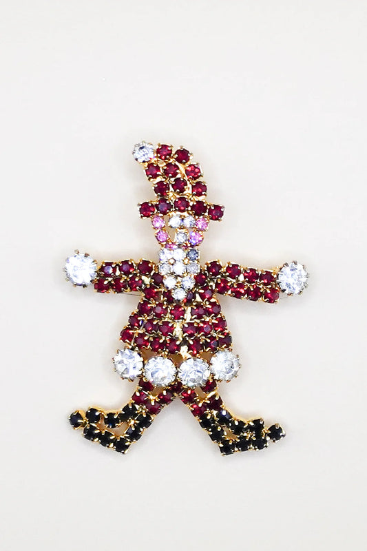 Vintage Hand-Set Crystal Santa Pin