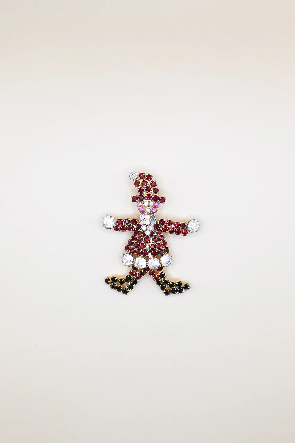 Vintage Hand-Set Crystal Santa Pin