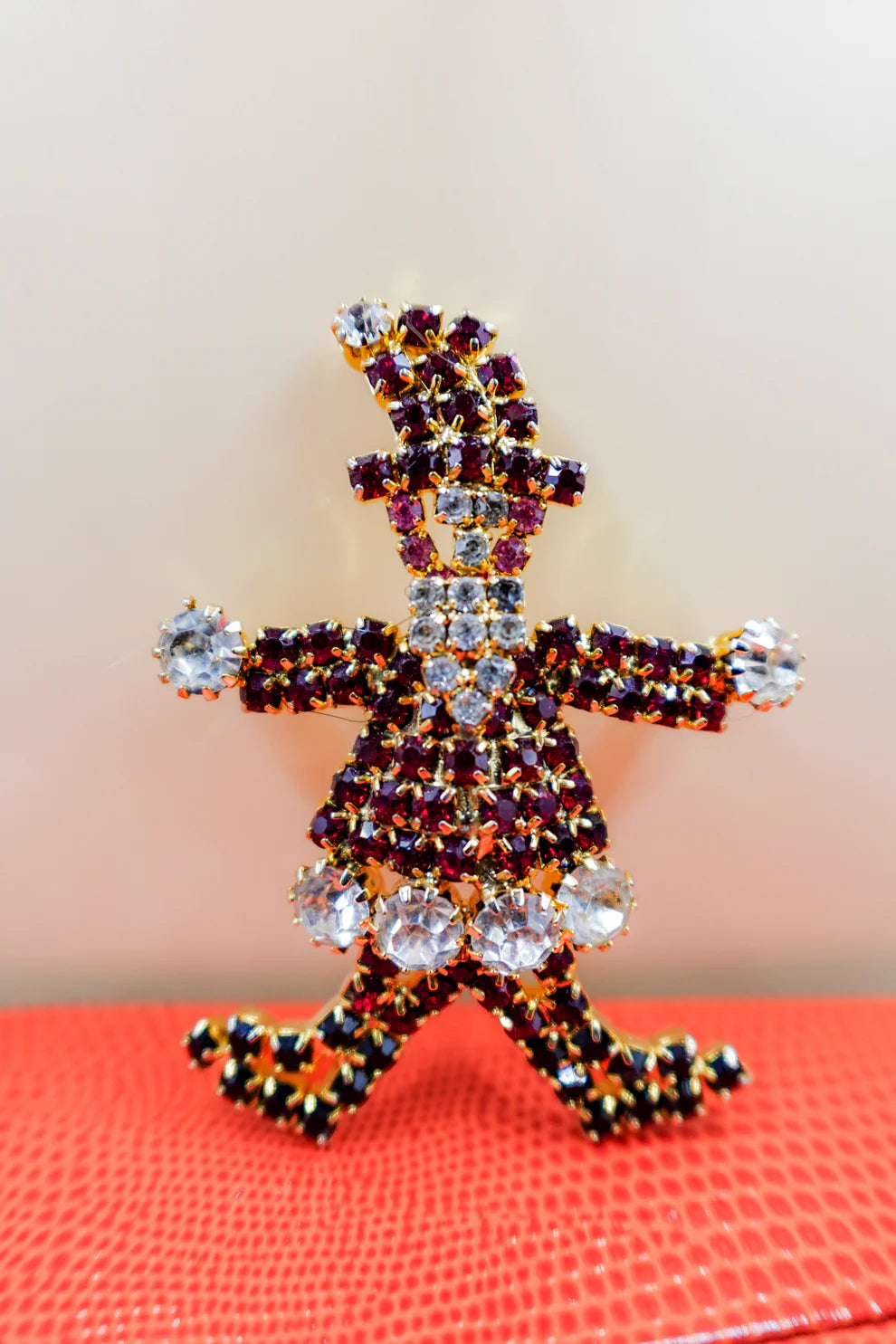 Vintage Hand-Set Crystal Santa Pin