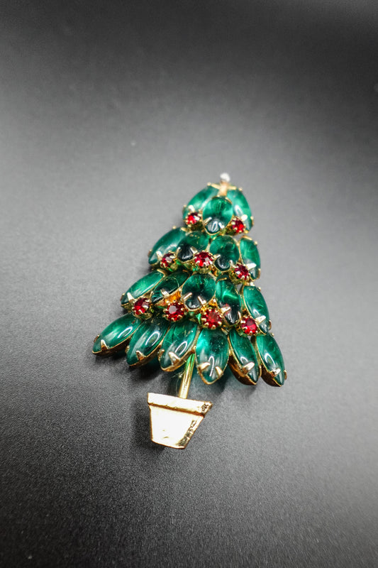 Vintage Enamel and Crystal Christmas Tree Brooch