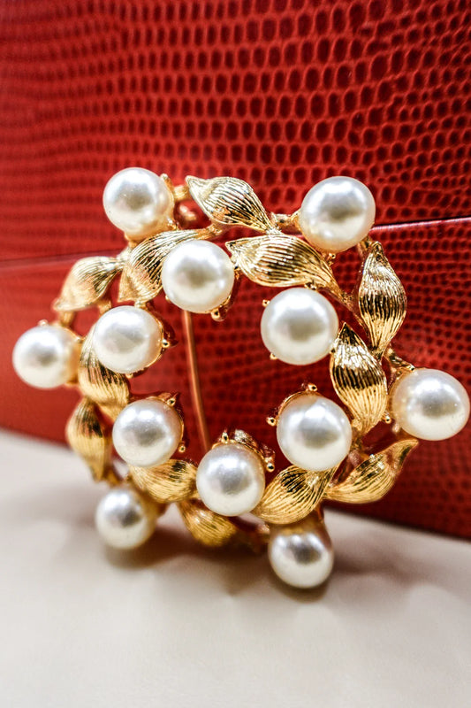 Vintage Gold-Tone Pearl Brooch