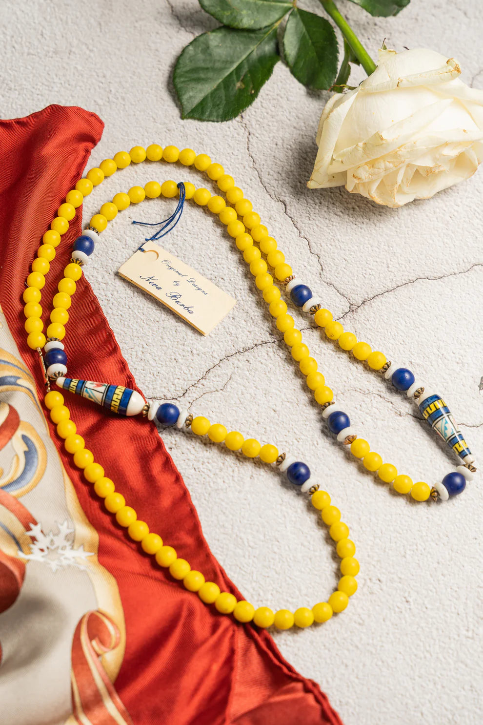 Vintage Neva Burba Yellow Bead Necklace Set