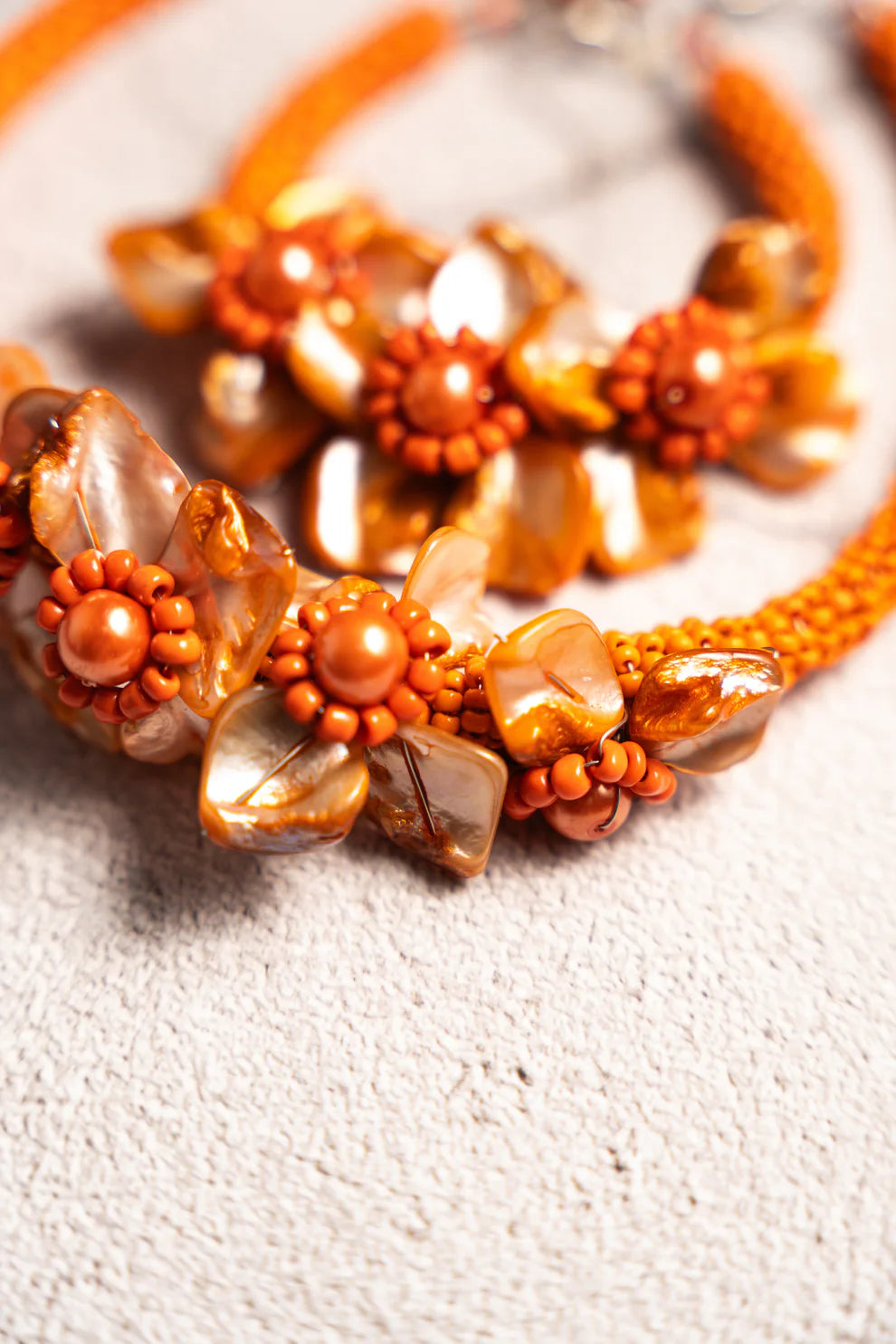 Vintage Orange Beaded Necklace and Bracelet Set
