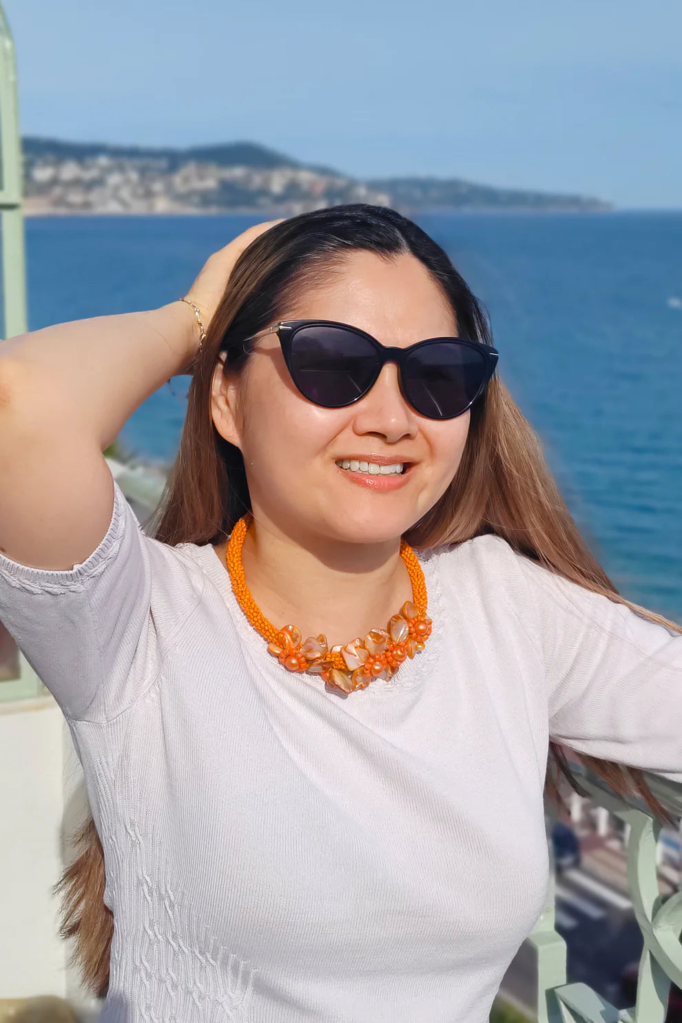 Vintage Orange Beaded Necklace and Bracelet Set