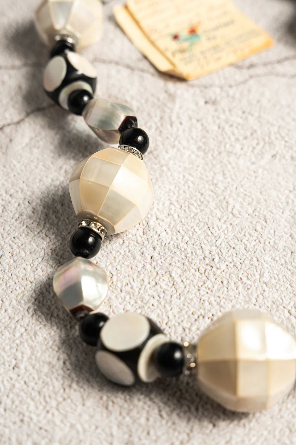 1980s Mother of Pearl and Black Onyx Necklace - Handmade by Neva Burba