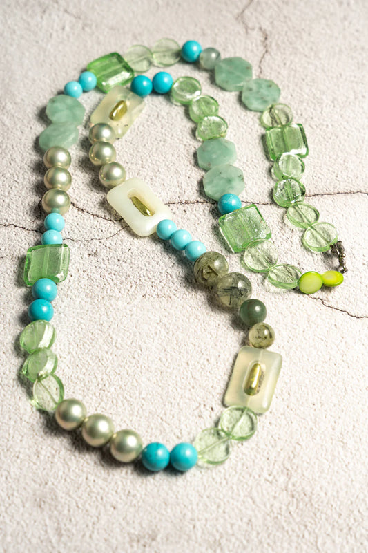 Vintage Prehnite and Sea Glass Bead Necklace
