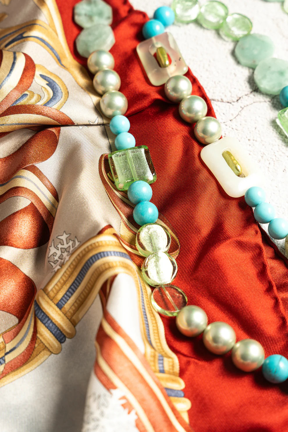 Vintage Prehnite and Sea Glass Bead Necklace
