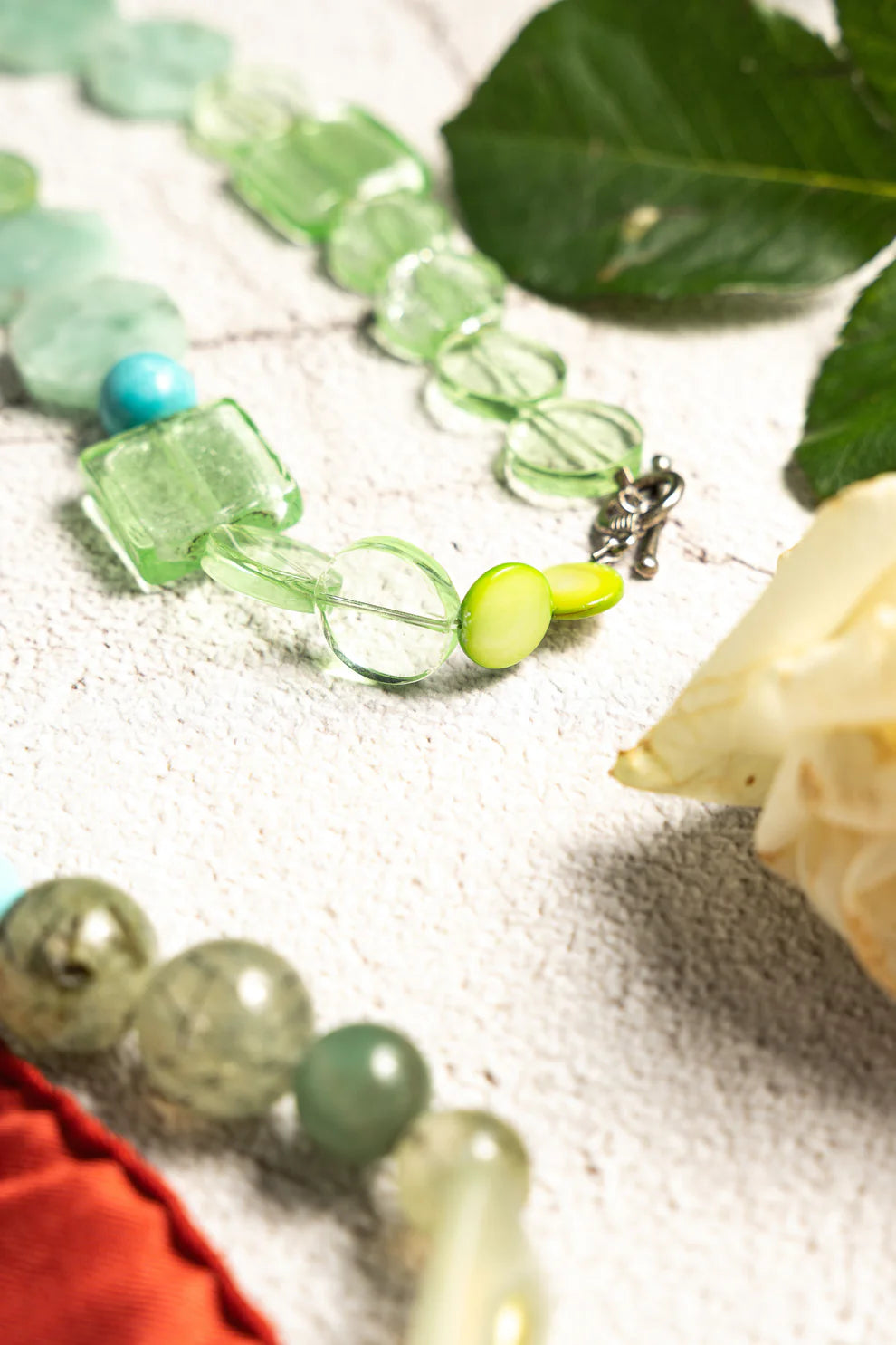 Vintage Prehnite and Sea Glass Bead Necklace