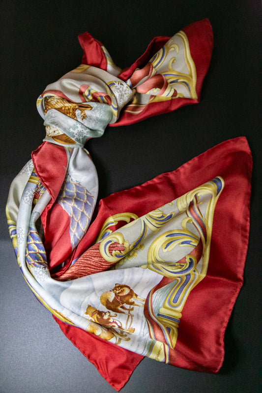 Vintage Salvatore Ferragamo Silk Scarf - Winter Scene, Square