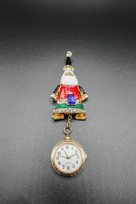 Vintage Santa Claus Watch Brooch