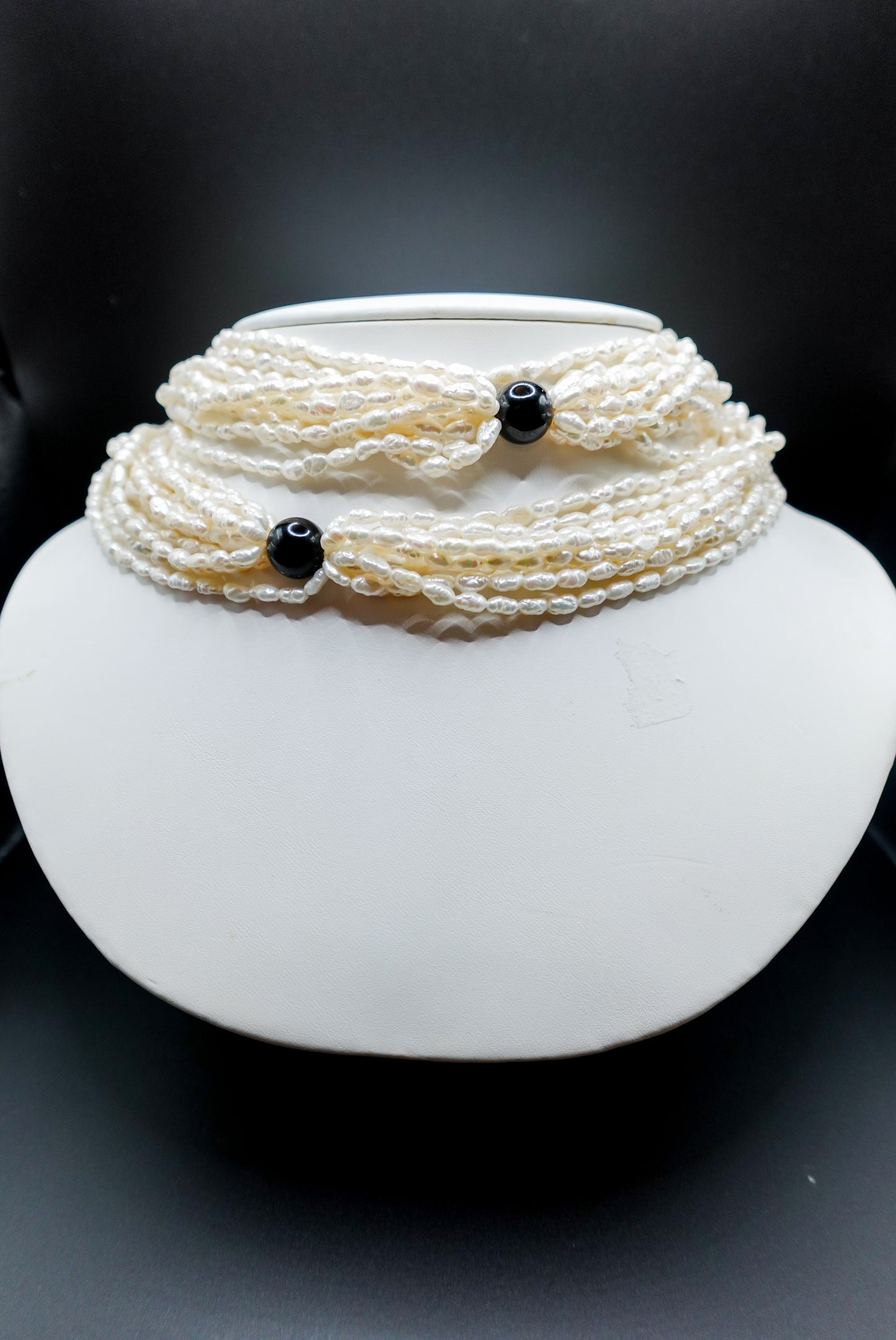 Vintage Seed Pearl Necklace with Black Agate