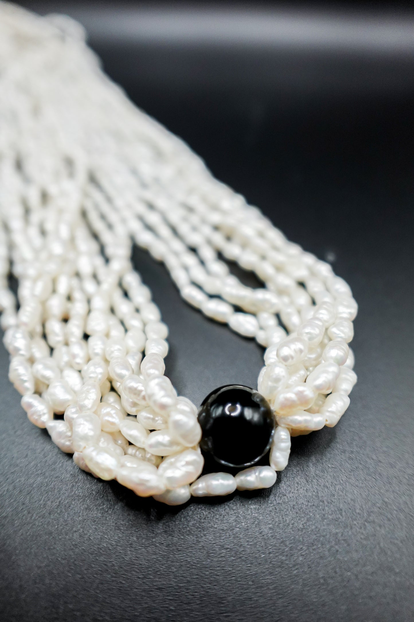 Vintage Seed Pearl Necklace with Black Agate