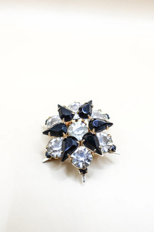 Vintage Black and Clear Crystal Starburst Brooch